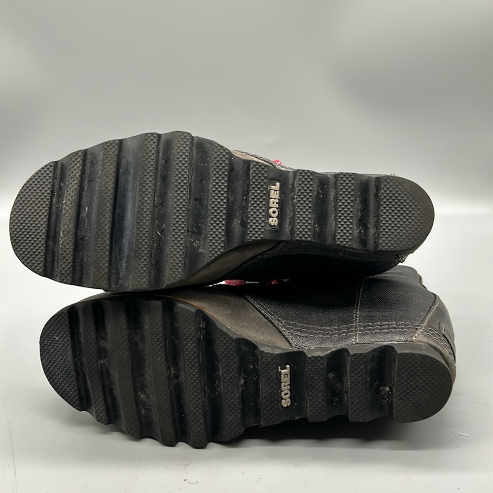 SOREL PDX GRAY LEATHER CANVAS LUG SOLE HIDDEN WEDGE HEEL LACE UP BOOT SIZE 8.5 - Picture 9 of 10
